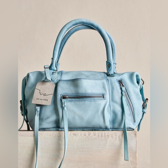 Free People Baby Emerson Tote Bag Washed Sail Blue - Leather - NWT - Picture 1 of 9